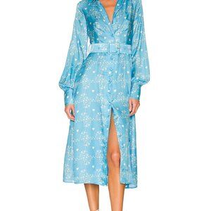 Olivia Rubin Mina dress blue heart floral midi shirt dress size 6 $533 satin